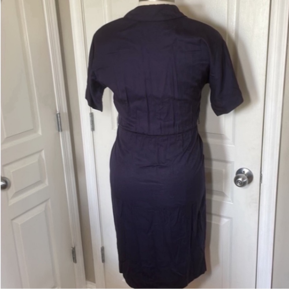 Vintage StudioI Shirt Dress Navy Blue Collar Utility Button Down 80s USA Pockets - Picture 10 of 17